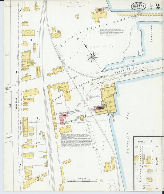 Sanborn Fire Insurance Map from Baraga, Baraga County, Michigan (1902), Sheet #0002 - Historic Sanborn Fire Insurance Map Print, vintage old map wall art, antique decor, genealogy gift, Michigan Michigan map