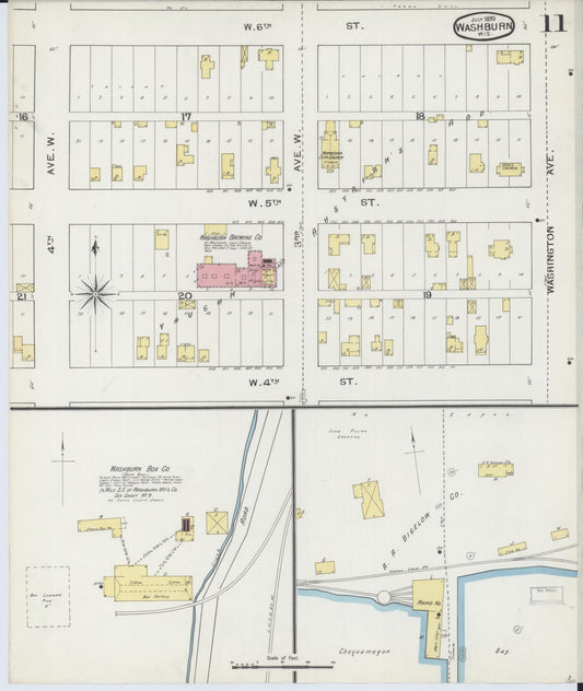 Sanborn Fire Insurance Map from Washburn, Bayfield County, Wisconsin (1893), Sheet #0011 - Historic Sanborn Fire Insurance Map Print, vintage old map wall art, antique decor, genealogy gift, Wisconsin Wisconsin map