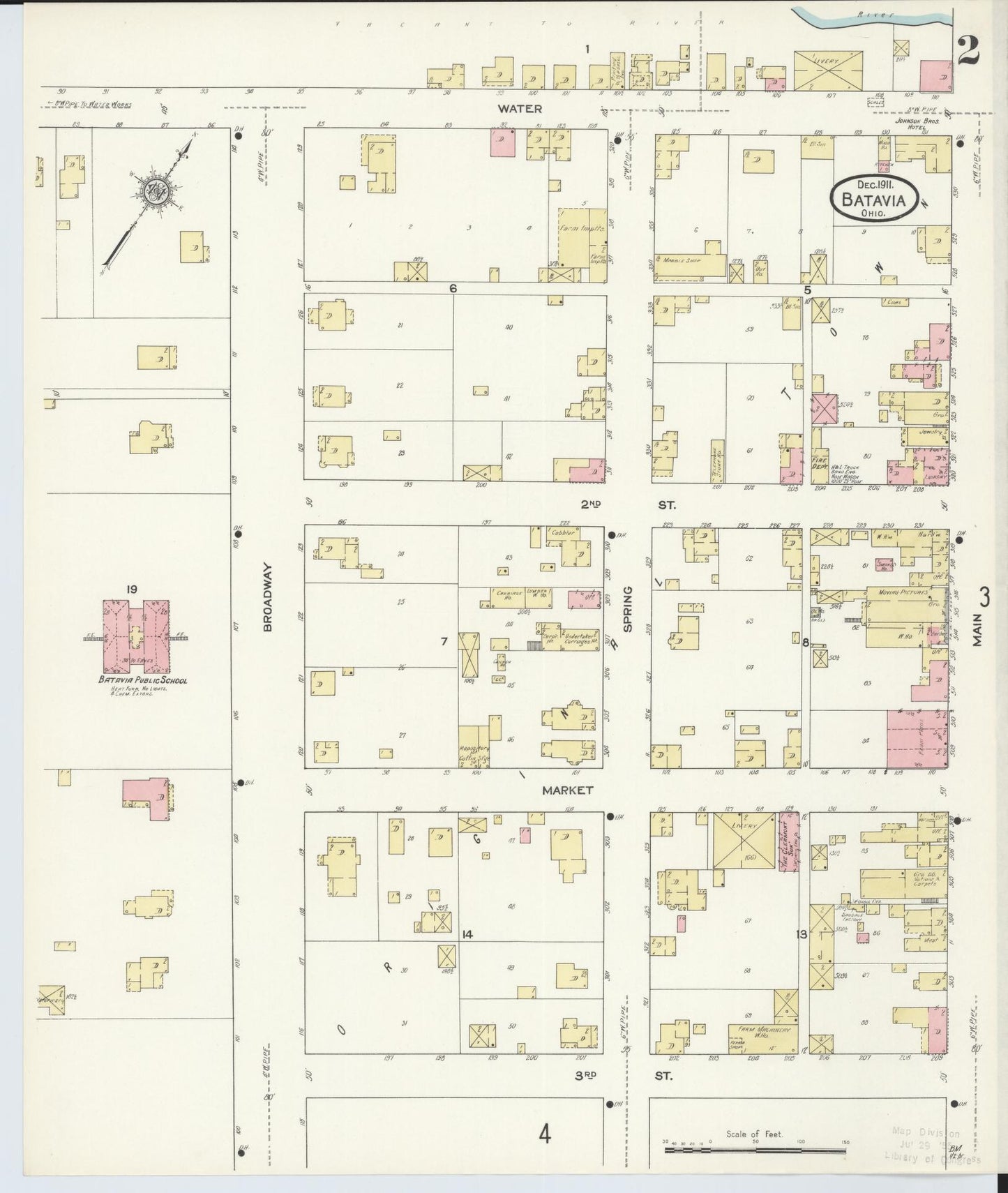 Sanborn Fire Insurance Map from Batavia, Clermont County, Ohio (1911), Sheet #0002 - Historic Sanborn Fire Insurance Map Print, vintage old map wall art, antique decor, genealogy gift, Ohio Ohio map