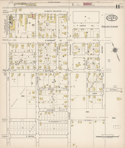 Sanborn Fire Insurance Map from Cuero, De Witt County, Texas (1922), Sheet #0011 - Complete Map Set gallery image, historic Sanborn map, vintage wall art, Texas Texas