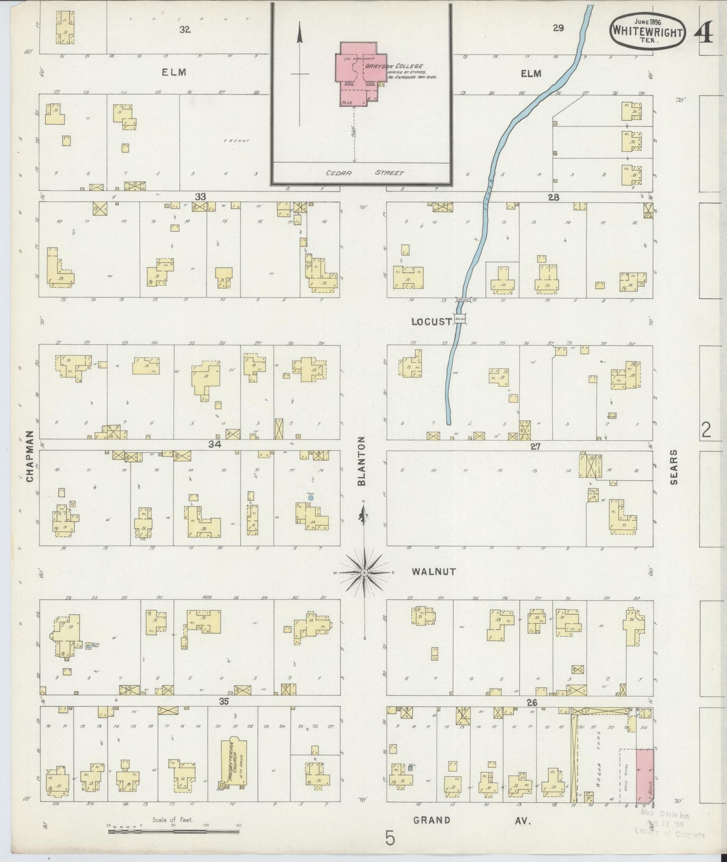 Sanborn Fire Insurance Map from Whitewright, Grayson County, Texas (1896), Sheet #0004 - Complete Map Set gallery image, historic Sanborn map, vintage wall art, Texas Texas