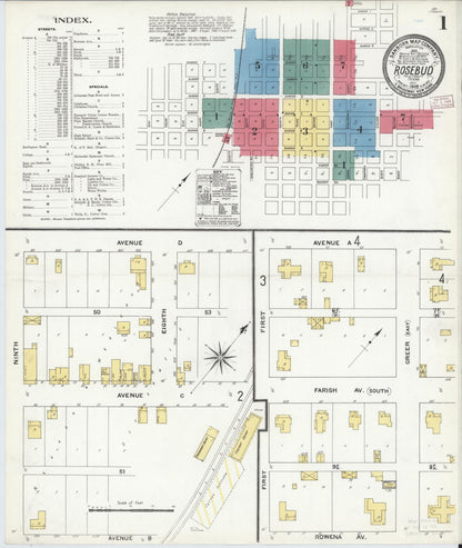 Sanborn Fire Insurance Map from Rosebud, Falls County, Texas (1909), Sheet #0001 - Historic Sanborn Fire Insurance Map Print, vintage old map wall art, antique decor, genealogy gift, Texas Texas map