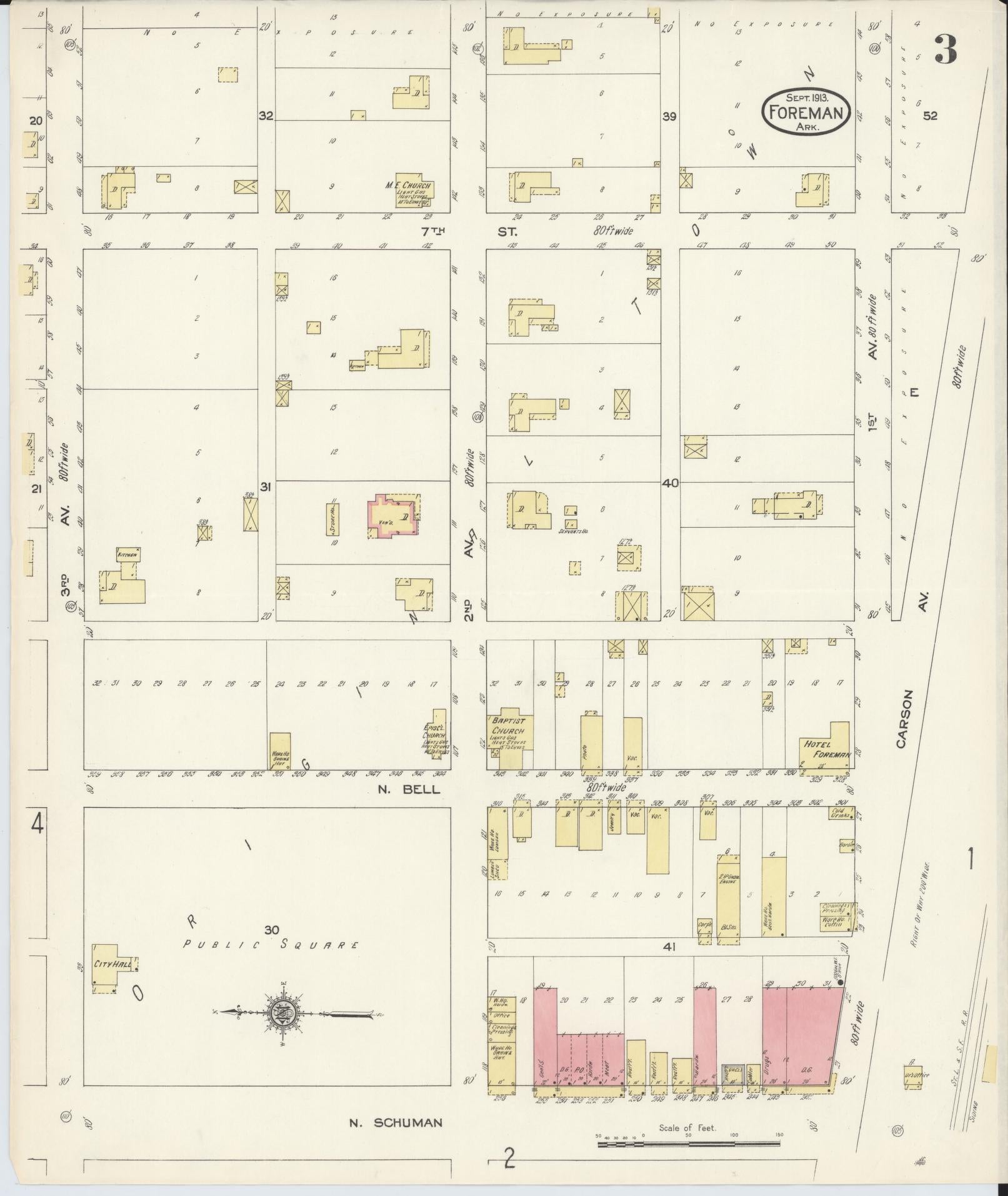 Sanborn Fire Insurance Map from Foreman, Little River County, Arkansas (1913), Sheet #0003 - Historic Sanborn Fire Insurance Map Print, vintage old map wall art, antique decor, genealogy gift, Arkansas Arkansas map
