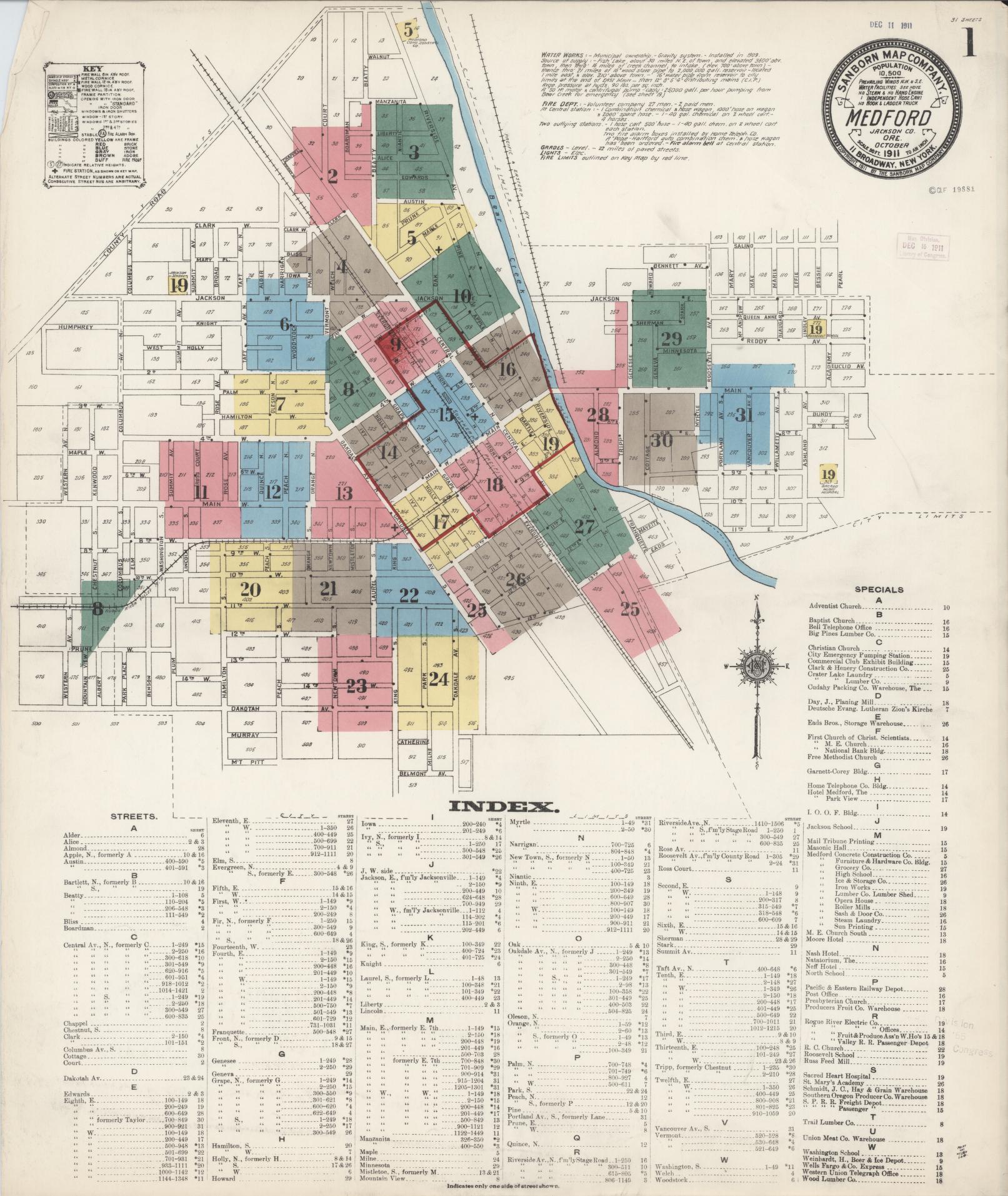 Sanborn Fire Insurance Map from Medford, Jackson County, Oregon. (1911) – Historic Sanborn Fire Insurance Map Print