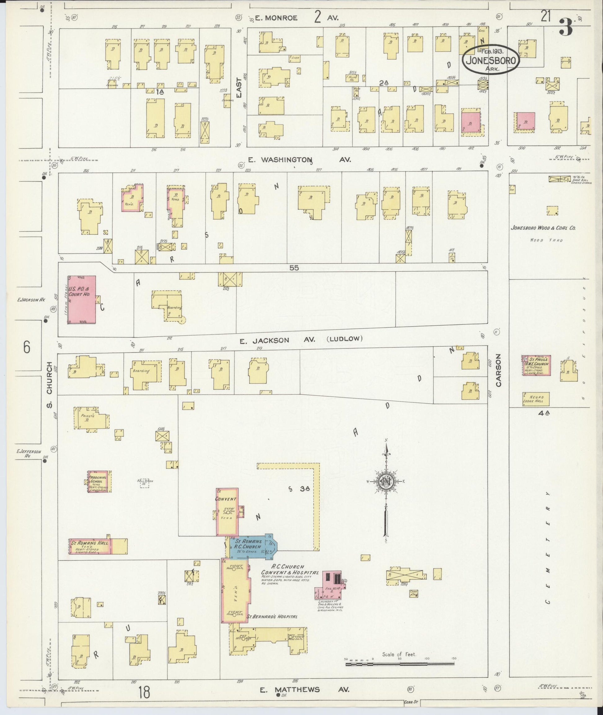 Sanborn Fire Insurance Map from Jonesboro, Craighead County, Arkansas (1913), Sheet #0003 - Complete Map Set gallery image, historic Sanborn map, vintage wall art, Arkansas Arkansas