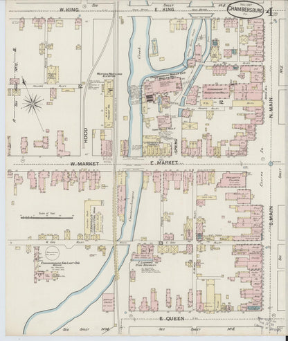 Sanborn Fire Insurance Map from Chambersburg, Franklin County, Pennsylvania (1887), Sheet #0004 - Historic Sanborn Fire Insurance Map Print, vintage old map wall art, antique decor, genealogy gift, Pennsylvania Pennsylvania map