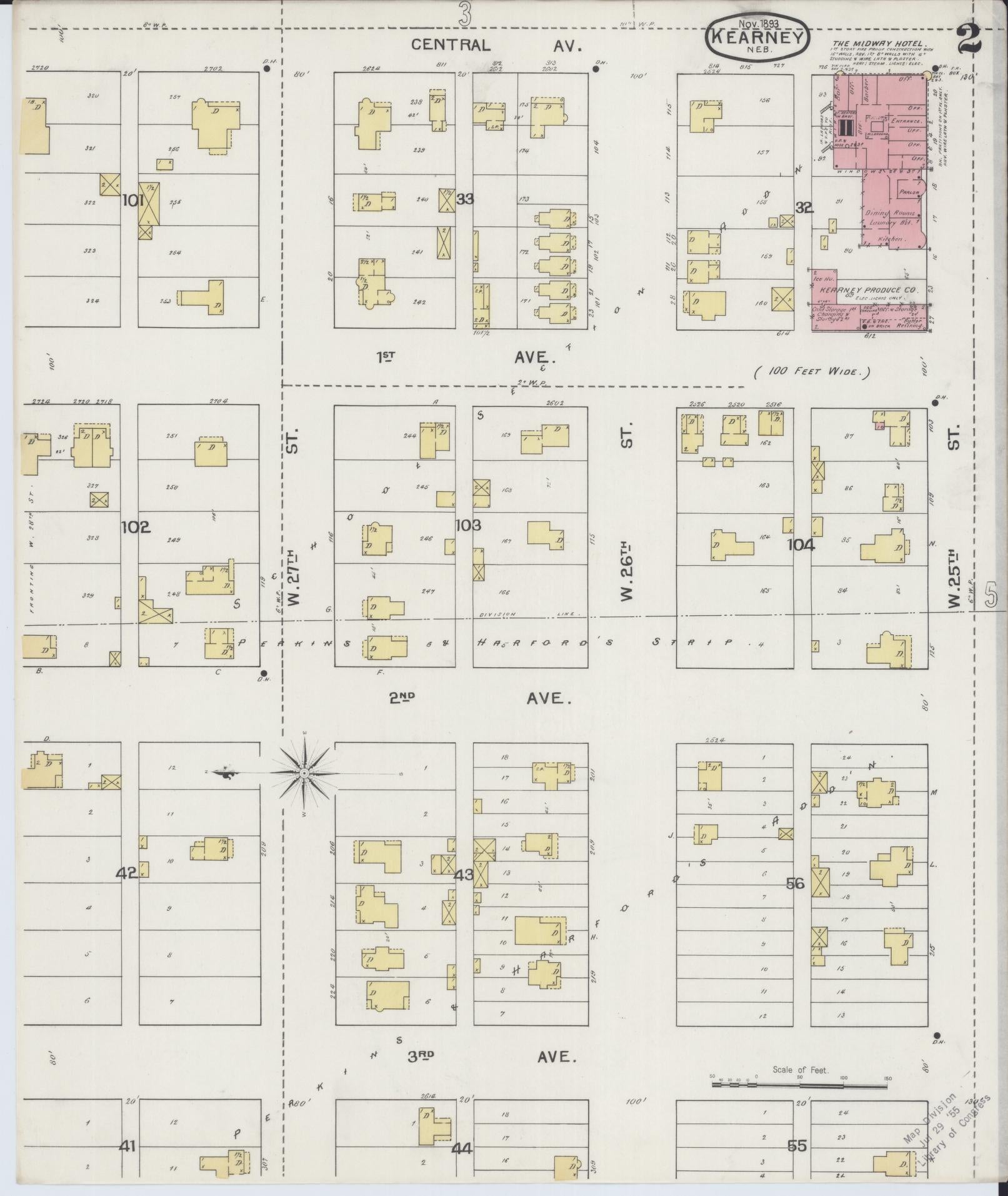 Sanborn Fire Insurance Map from Kearney, Buffalo County, Nebraska (1893), Sheet #0002 - Historic Sanborn Fire Insurance Map Print, vintage old map wall art, antique decor, genealogy gift, Nebraska Nebraska map