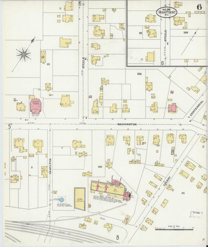 Sanborn Fire Insurance Map from High Point, Guilford County, North Carolina (1906), Sheet #0006 - Historic Sanborn Fire Insurance Map Print, vintage old map wall art, antique decor, genealogy gift, North Carolina North Carolina map