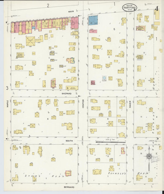 Sanborn Fire Insurance Map from Hartford, Van Buren County, Michigan (1911), Sheet #0004 - Historic Sanborn Fire Insurance Map Print, vintage old map wall art, antique decor, genealogy gift, Michigan Michigan map