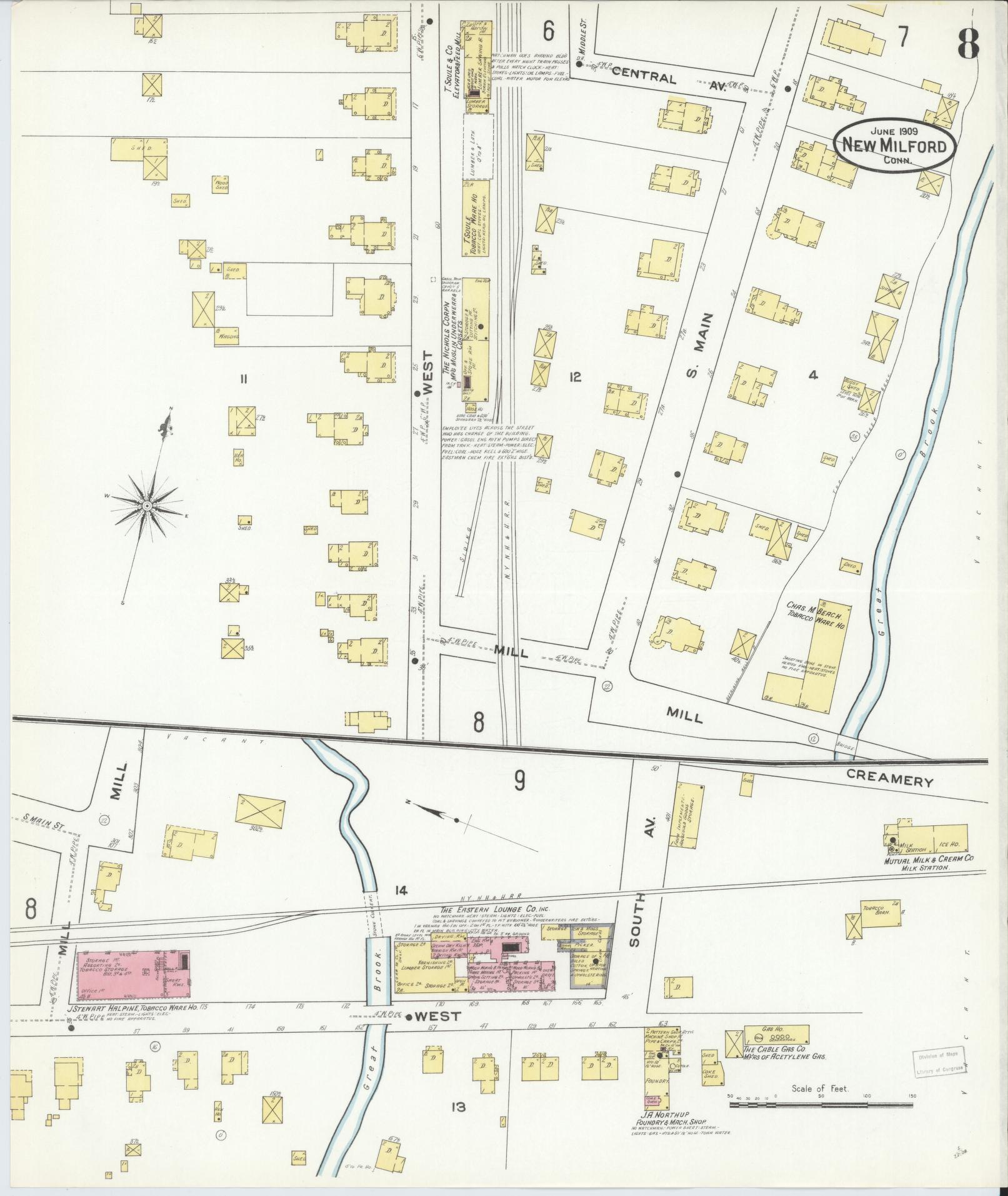 Sanborn Fire Insurance Map from New Milford, Litchfield County, Connecticut (1909), Sheet #0008 - Complete Map Set gallery image, historic Sanborn map, vintage wall art, Connecticut Connecticut