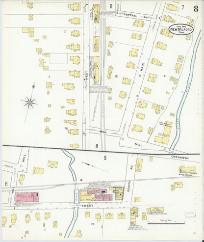 Sanborn Fire Insurance Map from New Milford, Litchfield County, Connecticut (1909), Sheet #0008 - Complete Map Set gallery image, historic Sanborn map, vintage wall art, Connecticut Connecticut