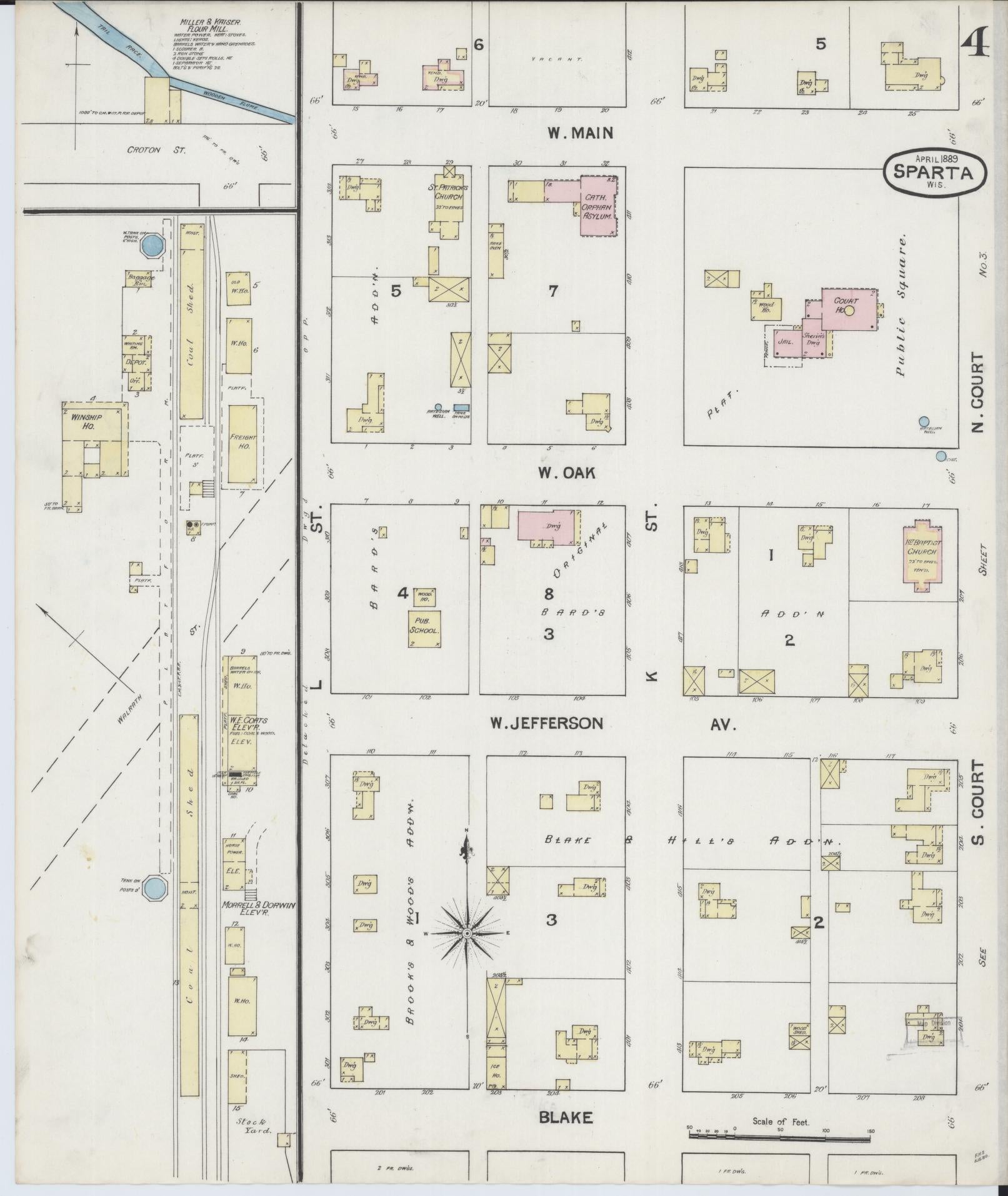 Sanborn Fire Insurance Map from Sparta, Monroe County, Wisconsin (1889), Sheet #0004 - Historic Sanborn Fire Insurance Map Print, vintage old map wall art, antique decor, genealogy gift, Wisconsin Wisconsin map