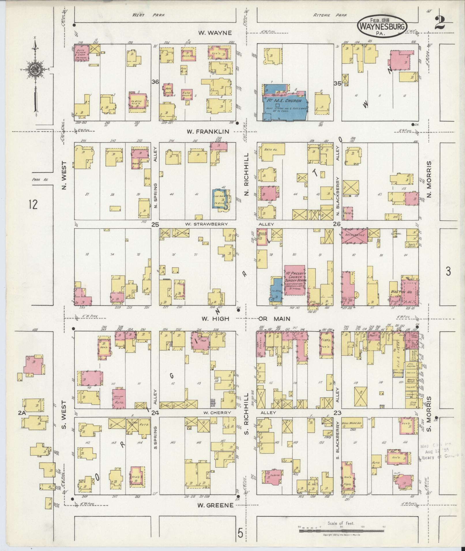 Sanborn Fire Insurance Map from Waynesburg, Greene County, Pennsylvania (1918), Sheet #0002 - Complete Map Set gallery image, historic Sanborn map, vintage wall art, Pennsylvania Pennsylvania