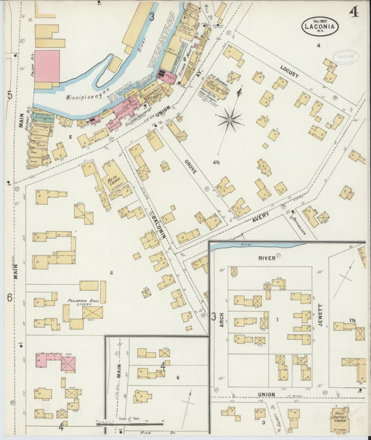 Sanborn Fire Insurance Map from Laconia, Belknap County, New Hampshire (1897), Sheet #0004 - Historic Sanborn Fire Insurance Map Print, vintage old map wall art, antique decor, genealogy gift, New Hampshire New Hampshire map