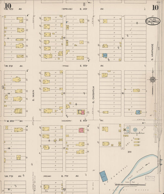 Sanborn Fire Insurance Map from Caldwell, Sumner County, Kansas (1922), Sheet #0010 - Historic Sanborn Fire Insurance Map Print, vintage old map wall art, antique decor, genealogy gift, Kansas Kansas map