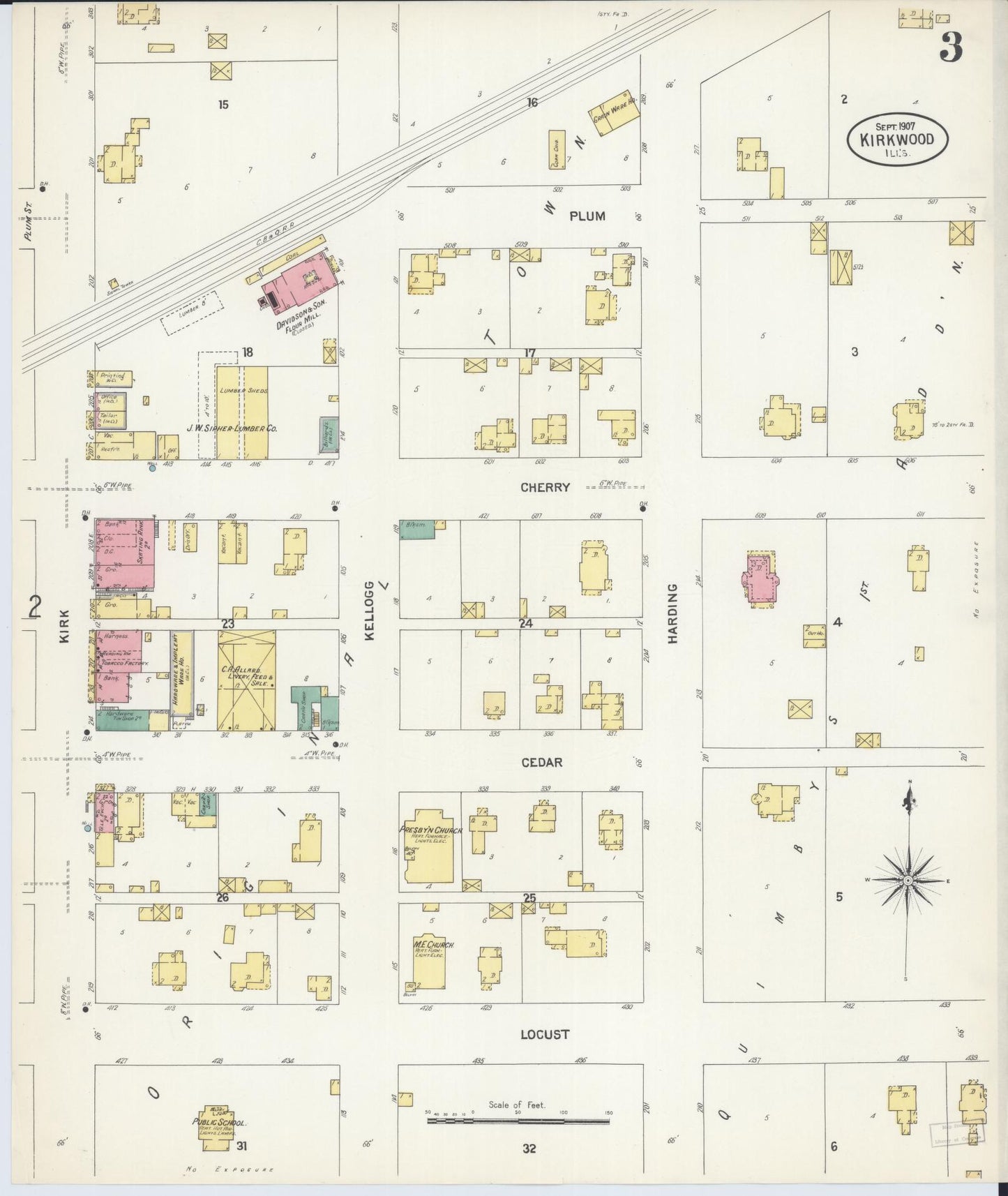Sanborn Fire Insurance Map from Kirkwood, Warren County, Illinois (1907), Sheet #0003 - Complete Map Set gallery image, historic Sanborn map, vintage wall art, Illinois Illinois