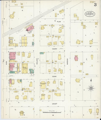 Sanborn Fire Insurance Map from Kirkwood, Warren County, Illinois (1907), Sheet #0003 - Complete Map Set gallery image, historic Sanborn map, vintage wall art, Illinois Illinois