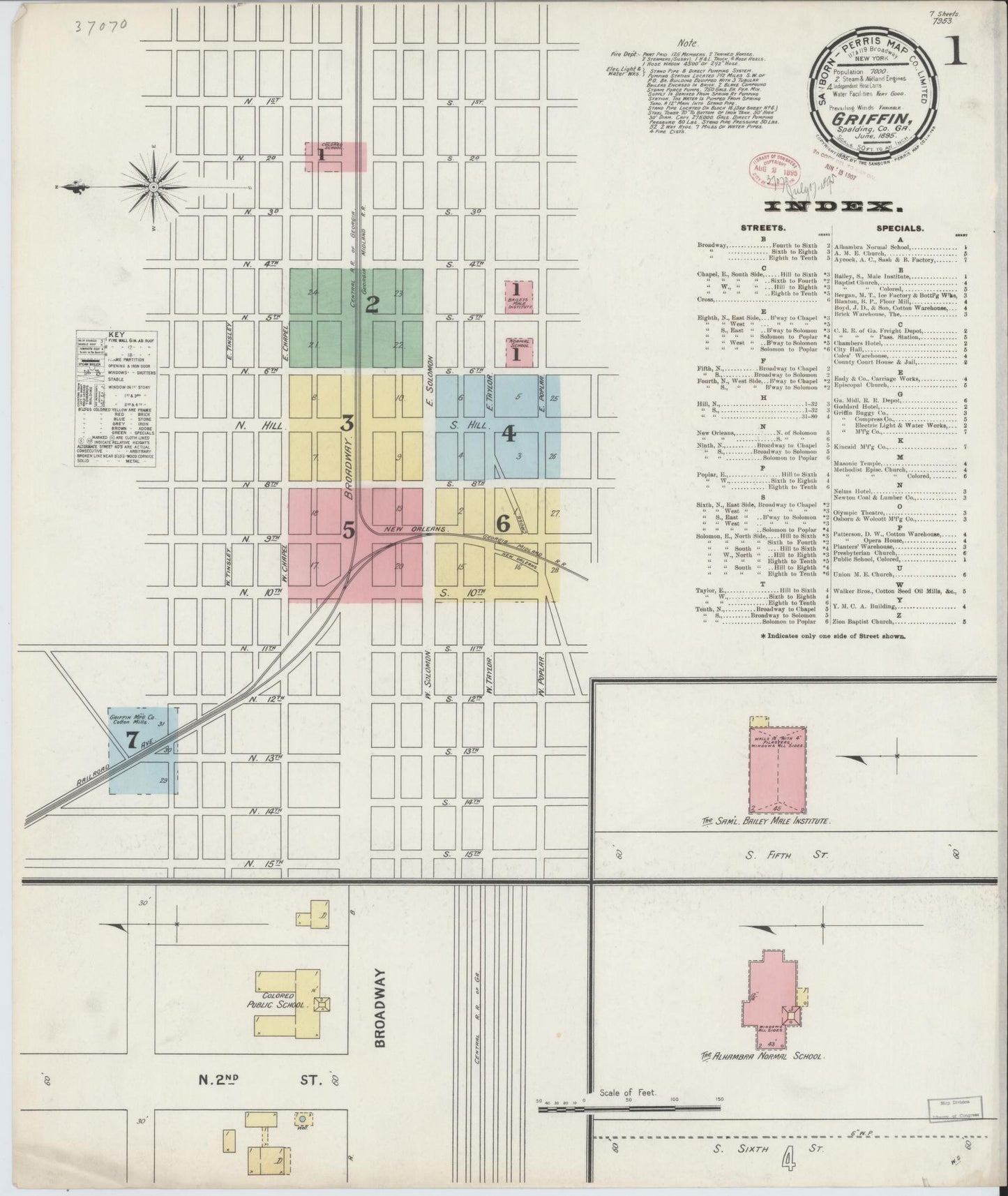 Sanborn Fire Insurance Map from Griffin, Spalding County, Georgia (1895), Sheet #0001 - Complete Map Set gallery image, historic Sanborn map, vintage wall art, Georgia Georgia