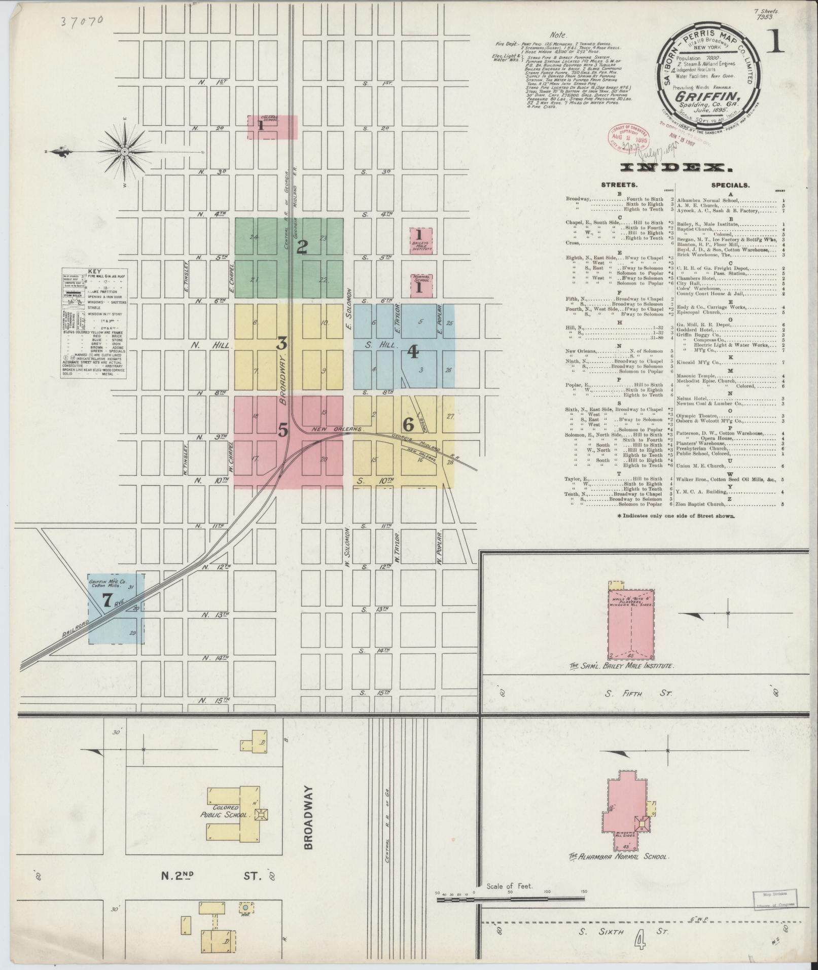 Sanborn Fire Insurance Map from Griffin, Spalding County, Georgia (1895), Sheet #0001 - Complete Map Set gallery image, historic Sanborn map, vintage wall art, Georgia Georgia
