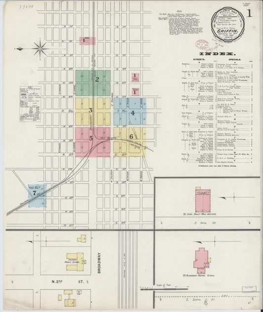 Sanborn Fire Insurance Map from Griffin, Spalding County, Georgia (1895), Sheet #0001 - Complete Map Set gallery image, historic Sanborn map, vintage wall art, Georgia Georgia