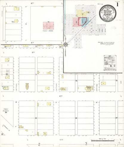 Sanborn Fire Insurance Map from Rupert, Minidoka County, Idaho (1911), Sheet #0001 - Complete Map Set gallery image, historic Sanborn map, vintage wall art, Idaho Idaho