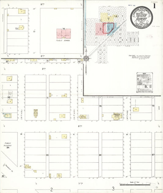 Sanborn Fire Insurance Map from Rupert, Minidoka County, Idaho (1911), Sheet #0001 - Complete Map Set gallery image, historic Sanborn map, vintage wall art, Idaho Idaho