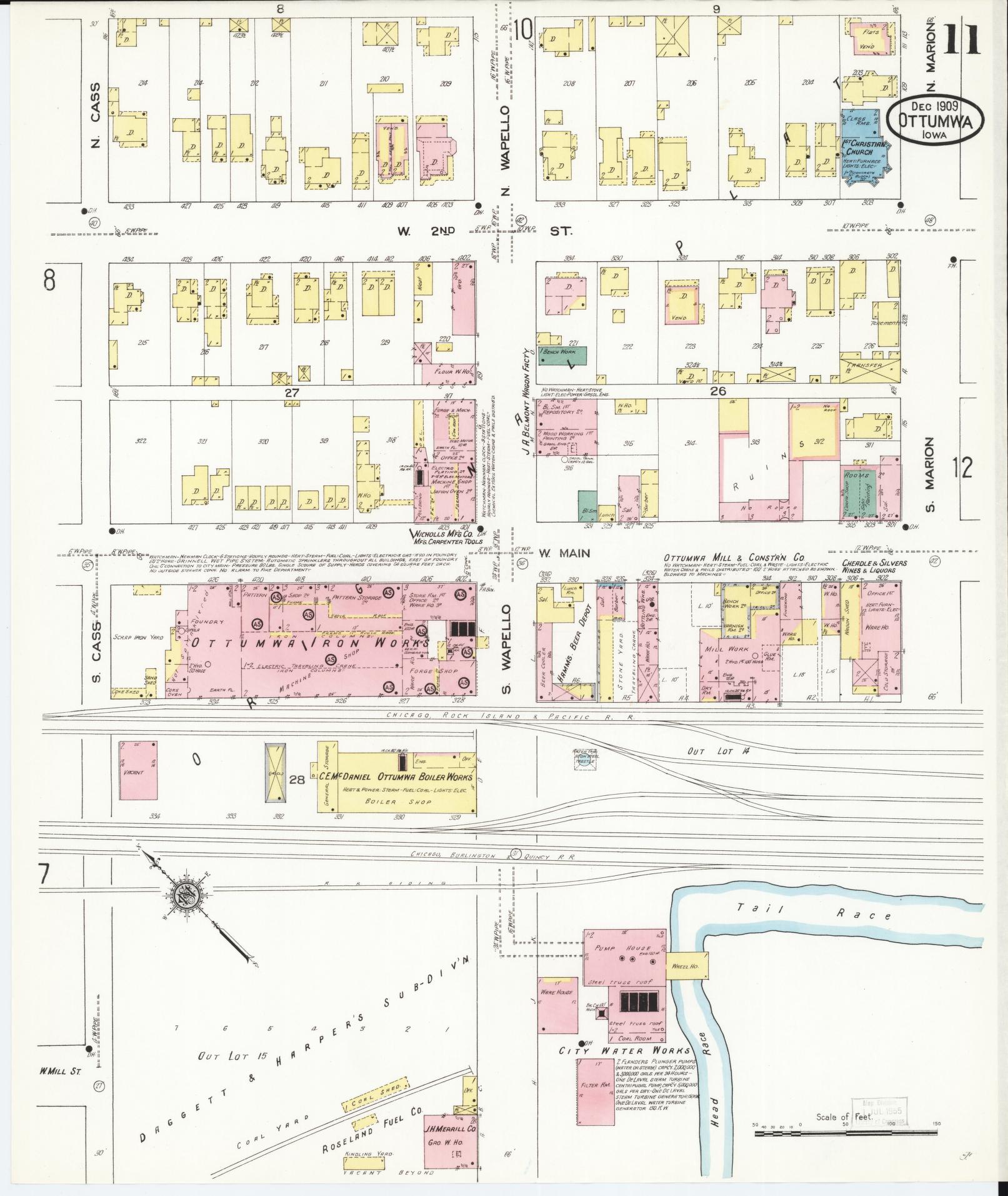 Sanborn Fire Insurance Map from Ottumwa, Wapello County, Iowa (1909), Sheet #0011 - Historic Sanborn Fire Insurance Map Print, vintage old map wall art