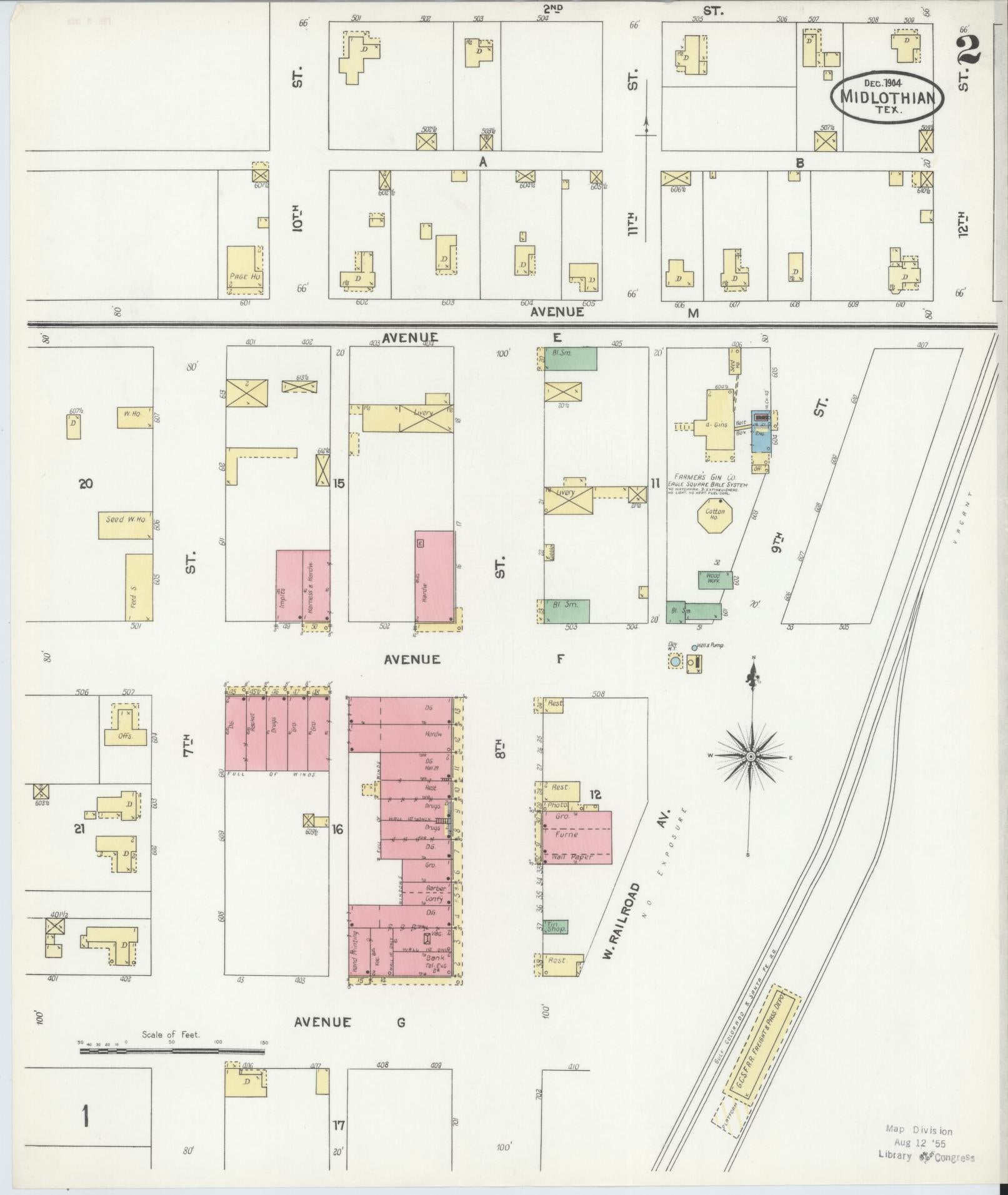 Sanborn Fire Insurance Map from Midlothian, Ellis County, Texas (1904), Sheet #0002 - Historic Sanborn Fire Insurance Map Print, vintage old map wall art, antique decor, genealogy gift, Texas Texas map