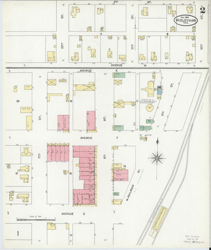 Sanborn Fire Insurance Map from Midlothian, Ellis County, Texas (1904), Sheet #0002 - Historic Sanborn Fire Insurance Map Print, vintage old map wall art, antique decor, genealogy gift, Texas Texas map