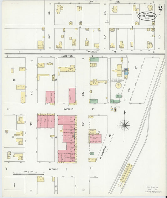 Sanborn Fire Insurance Map from Midlothian, Ellis County, Texas (1904), Sheet #0002 - Historic Sanborn Fire Insurance Map Print, vintage old map wall art, antique decor, genealogy gift, Texas Texas map