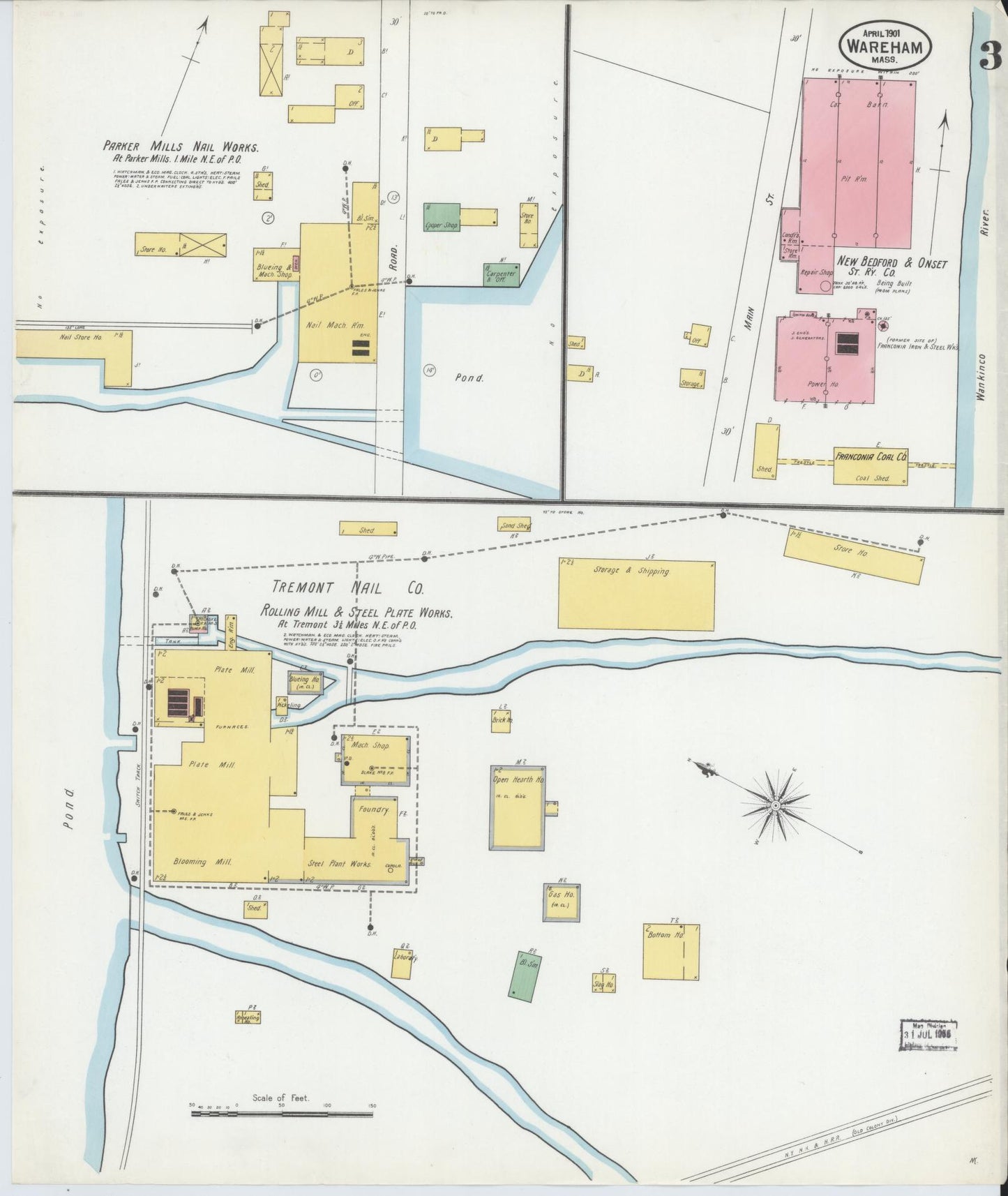 Sanborn Fire Insurance Map from Wareham, Plymouth County, Massachusetts (1901), Sheet #0003 - Complete Map Set gallery image, historic Sanborn map, vintage wall art, Massachusetts Massachusetts