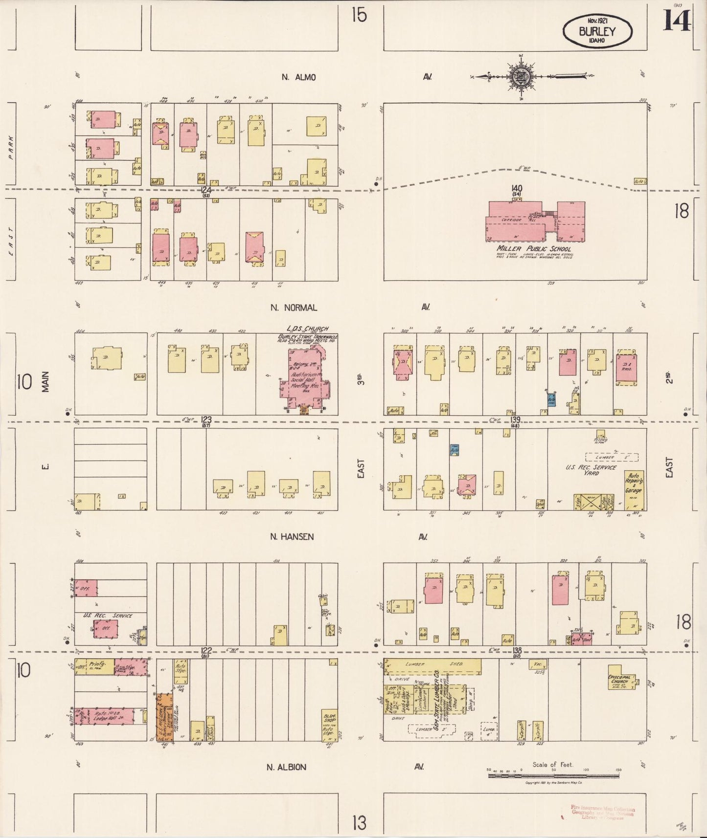 Sanborn Fire Insurance Map from Burley, Cassia County, Idaho (1921), Sheet #0014 - Historic Sanborn Fire Insurance Map Print, vintage old map wall art, antique decor, genealogy gift, Idaho Idaho map