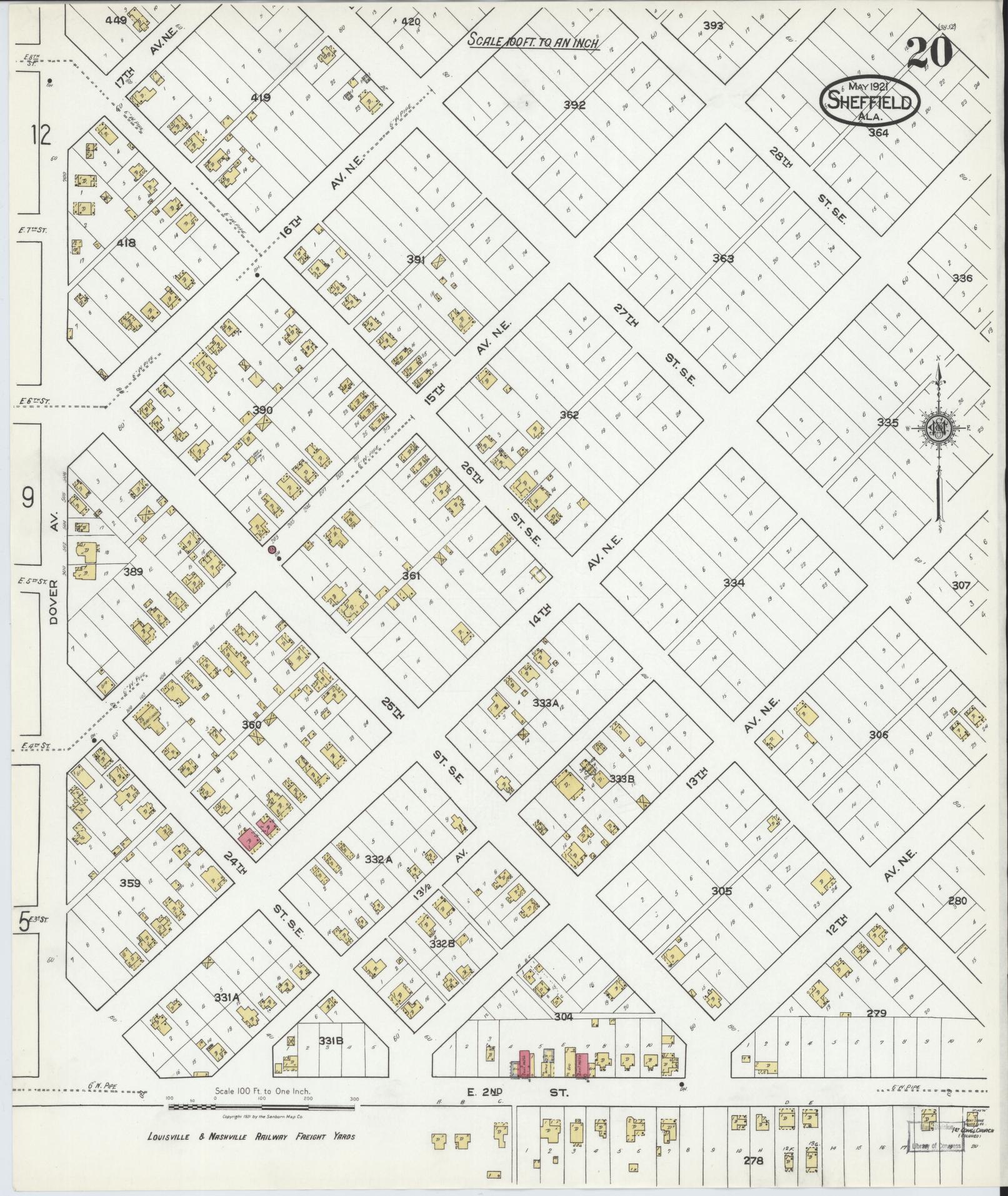Sanborn Fire Insurance Map from Sheffield, Colbert County, Alabama (1921), Sheet #0020 - Historic Sanborn Fire Insurance Map Print, vintage old map wall art, antique decor, genealogy gift, Alabama Alabama map