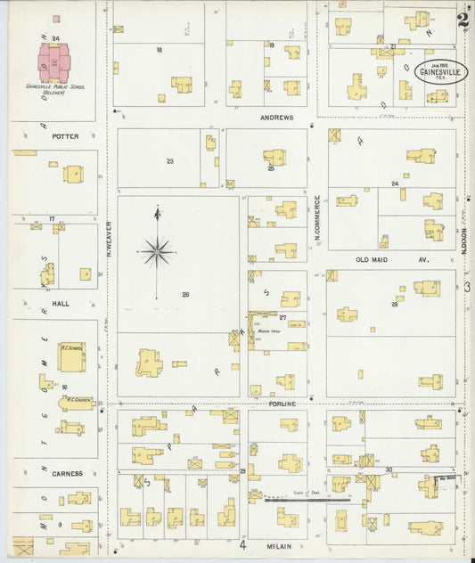 Sanborn Fire Insurance Map from Gainesville, Cooke County, Texas (1902), Sheet #0002 - Historic Sanborn Fire Insurance Map Print, vintage old map wall art, antique decor, genealogy gift, Texas Texas map