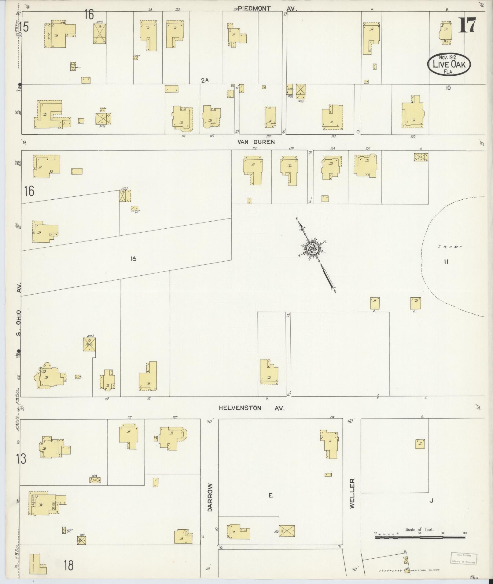 Sanborn Fire Insurance Map from Live Oak, Suwanee County, Florida (1912), Sheet #0017 - Historic Sanborn Fire Insurance Map Print, vintage old map wall art, antique decor, genealogy gift, Florida Florida map
