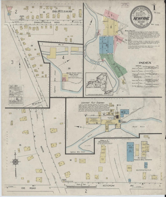 Sanborn Fire Insurance Map from Newfane, Niagara County, New York (1915), Sheet #0001 - Historic Sanborn Fire Insurance Map Print, vintage old map wall art, antique decor, genealogy gift, New York New York map