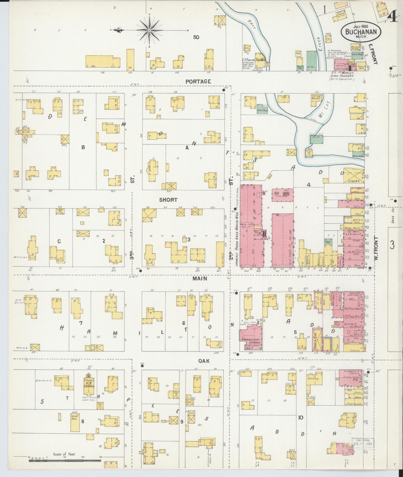 Sanborn Fire Insurance Map from Buchanan, Berrien County, Michigan (1900), Sheet #0004 - Historic Sanborn Fire Insurance Map Print, vintage old map wall art, antique decor, genealogy gift, Michigan Michigan map