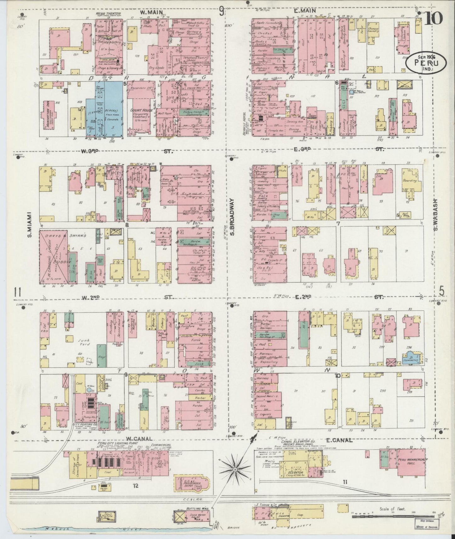 Sanborn Fire Insurance Map from Peru, Miami County, Indiana (1906), Sheet #0010 - Complete Map Set gallery image, historic Sanborn map, vintage wall art, Indiana Indiana