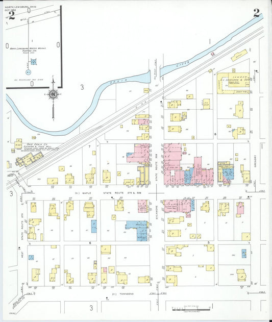 Sanborn Fire Insurance Map from North Lewisburg, Champaign County, Ohio (1950), Sheet #0002 - Historic Sanborn Fire Insurance Map Print, vintage old map wall art, antique decor, genealogy gift, Ohio Ohio map