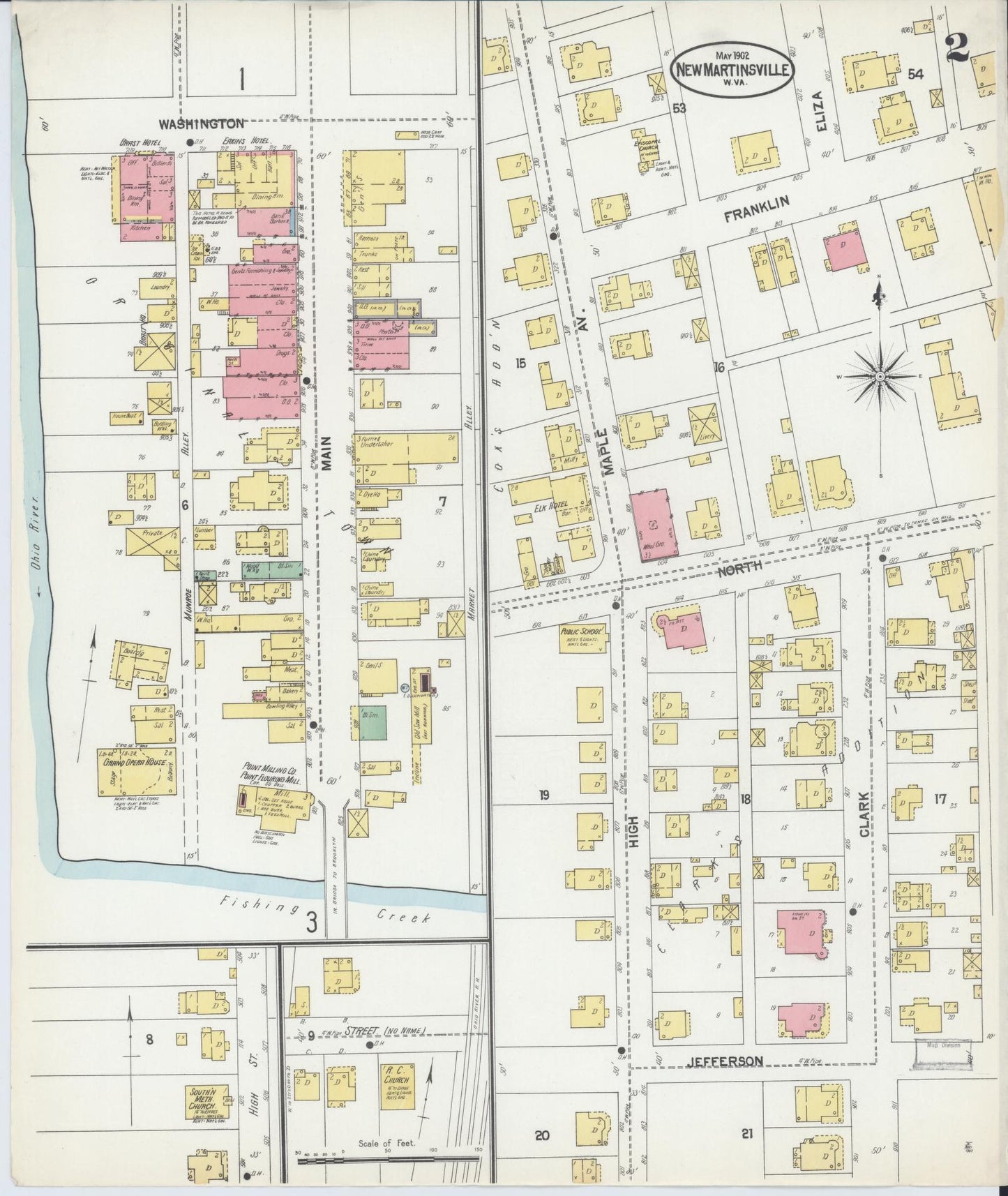 Sanborn Fire Insurance Map from New Martinsville, Wetzel County, West Virginia (1902), Sheet #0002 - Historic Sanborn Fire Insurance Map Print, vintage old map wall art, antique decor, genealogy gift, West Virginia West Virginia map