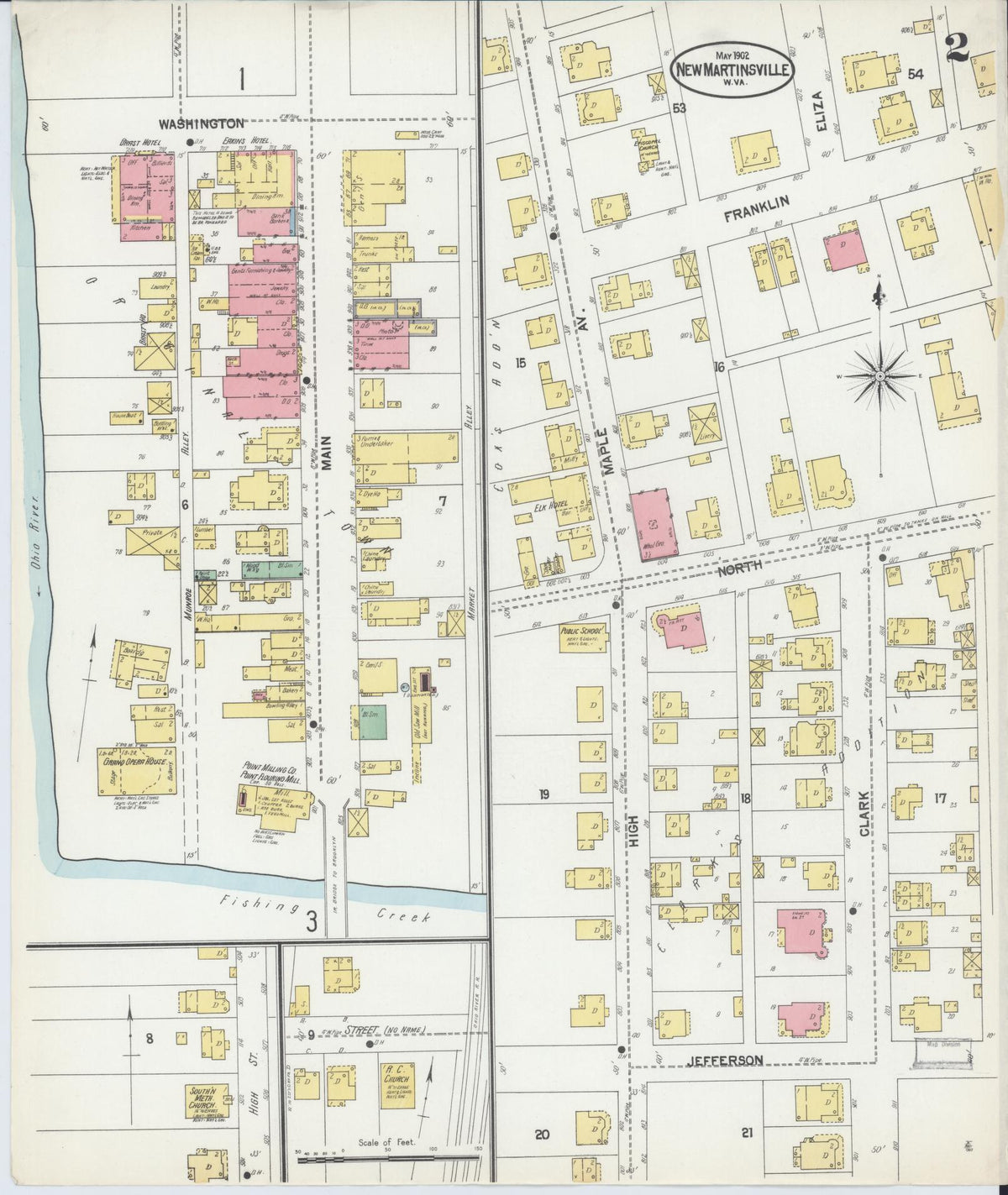 Sanborn Fire Insurance Map from New Martinsville, Wetzel County, West Virginia (1902), Sheet #0002 - Historic Sanborn Fire Insurance Map Print, vintage old map wall art, antique decor, genealogy gift, West Virginia West Virginia map