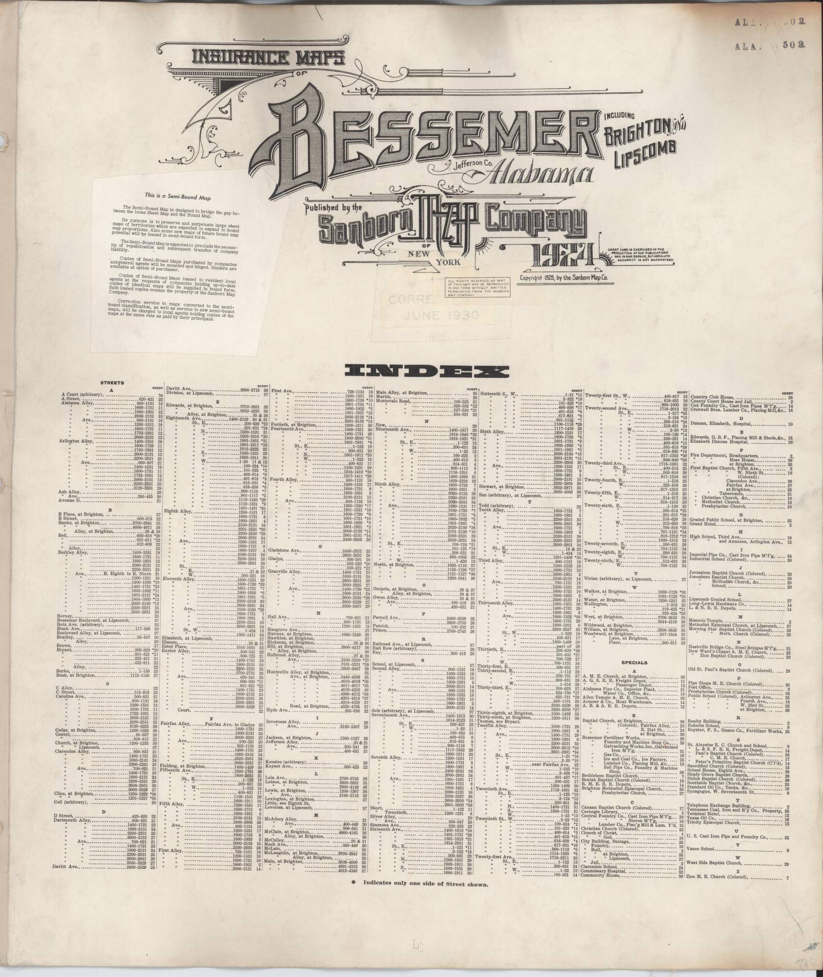 Sanborn Fire Insurance Map from Bessemer, Jefferson County, Alabama. (1950) – Historic Sanborn Fire Insurance Map Print