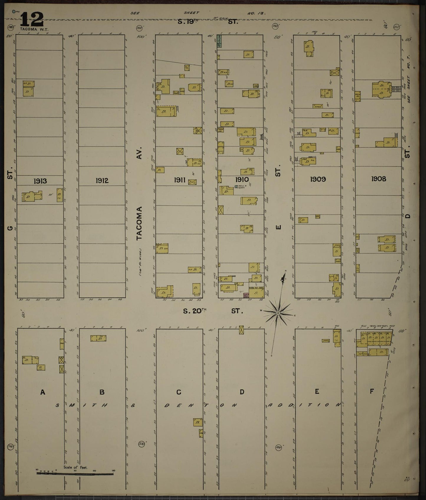 Sanborn Fire Insurance Map from Tacoma, Pierce County, Washington (1888), Sheet #0012 - Complete Map Set gallery image, historic Sanborn map, vintage wall art, Washington Washington