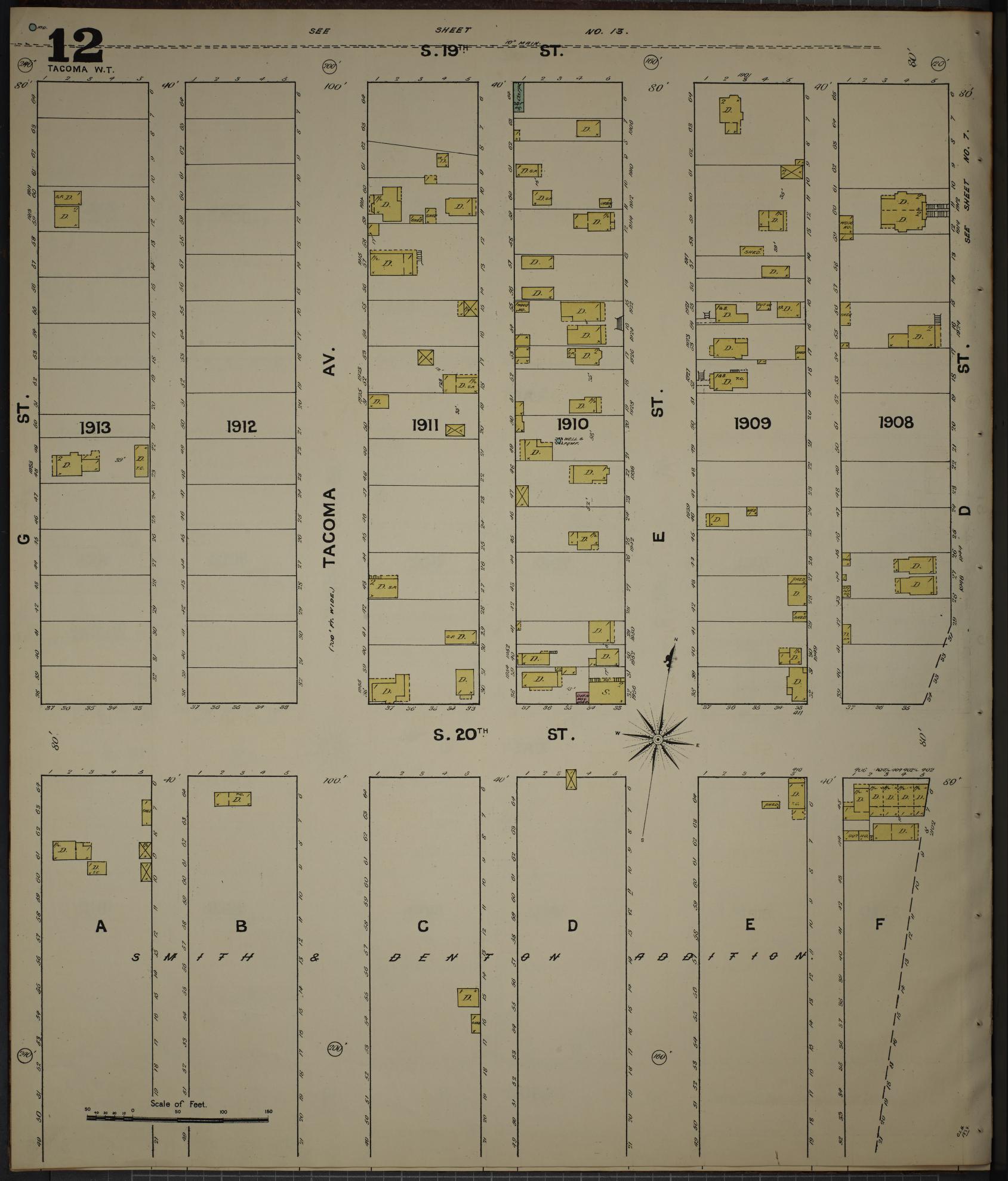 Sanborn Fire Insurance Map from Tacoma, Pierce County, Washington (1888), Sheet #0012 - Complete Map Set gallery image, historic Sanborn map, vintage wall art, Washington Washington