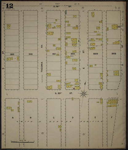 Sanborn Fire Insurance Map from Tacoma, Pierce County, Washington (1888), Sheet #0012 - Complete Map Set gallery image, historic Sanborn map, vintage wall art, Washington Washington