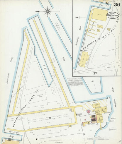 Sanborn Fire Insurance Map from Marinette, Marinette County, Wisconsin (1901), Sheet #0036 - Historic Sanborn Fire Insurance Map Print, vintage old map wall art, antique decor, genealogy gift, Wisconsin Wisconsin map