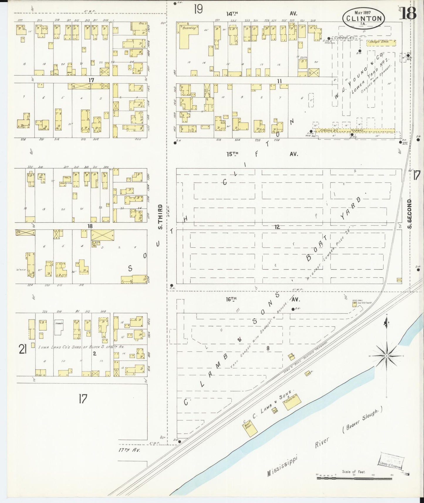 Sanborn Fire Insurance Map from Clinton, Clinton County, Iowa (1897), Sheet #0018 - Historic Sanborn Fire Insurance Map Print, vintage old map wall art