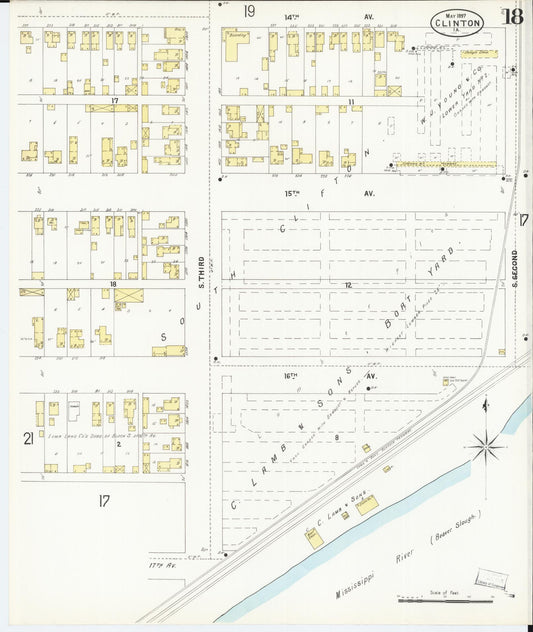Sanborn Fire Insurance Map from Clinton, Clinton County, Iowa (1897), Sheet #0018 - Historic Sanborn Fire Insurance Map Print, vintage old map wall art
