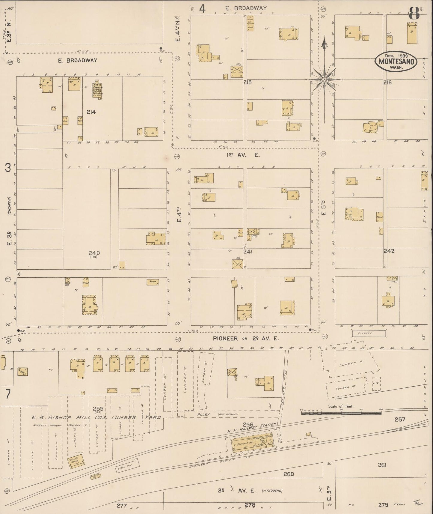 Sanborn Fire Insurance Map from Montesano, Grays Harbor County, Washington (1909), Sheet #0008 - Complete Map Set gallery image, historic Sanborn map, vintage wall art, Washington Washington