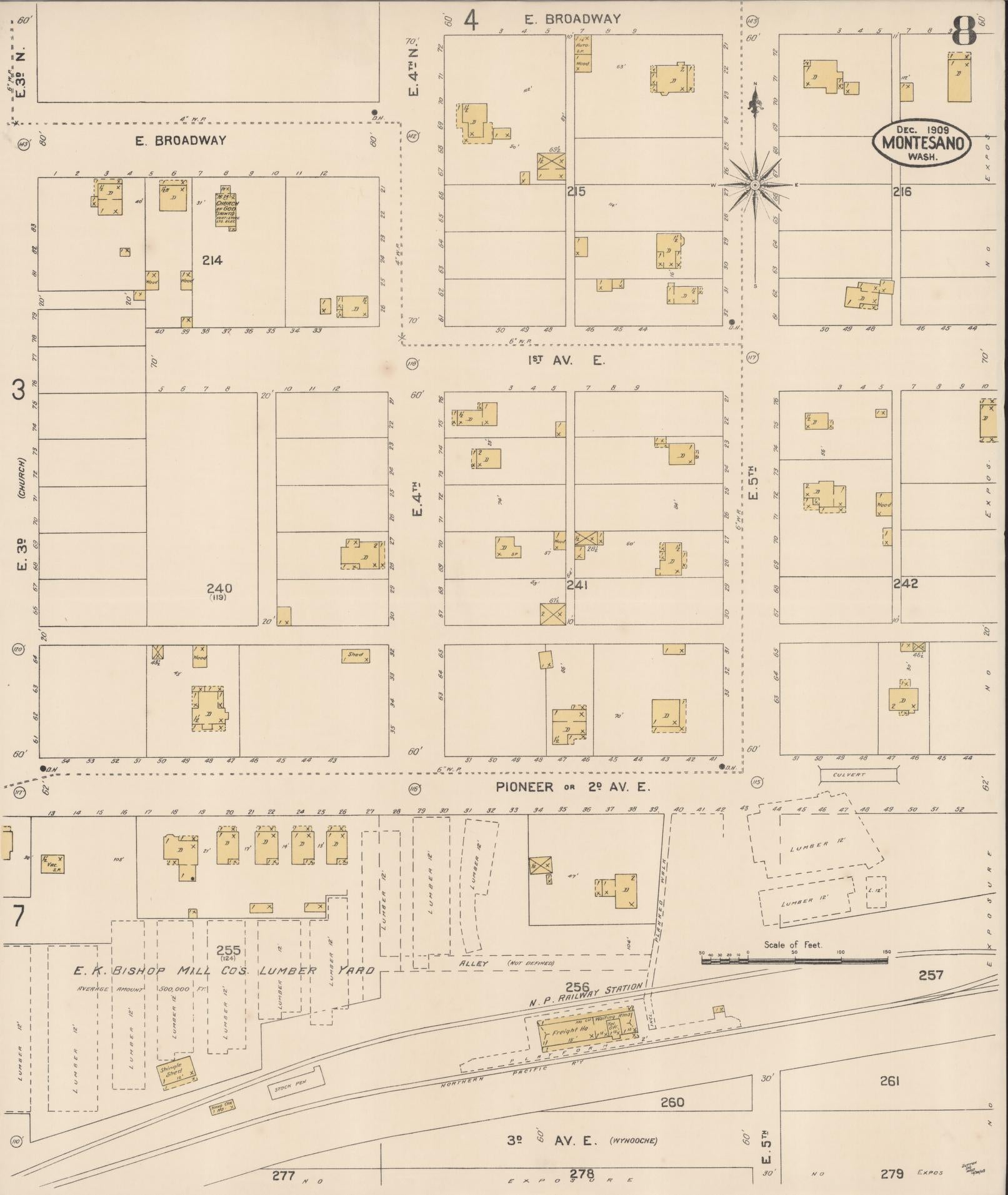 Sanborn Fire Insurance Map from Montesano, Grays Harbor County, Washington (1909), Sheet #0008 - Complete Map Set gallery image, historic Sanborn map, vintage wall art, Washington Washington